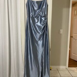 Chic Dusty Blue Satin Dress